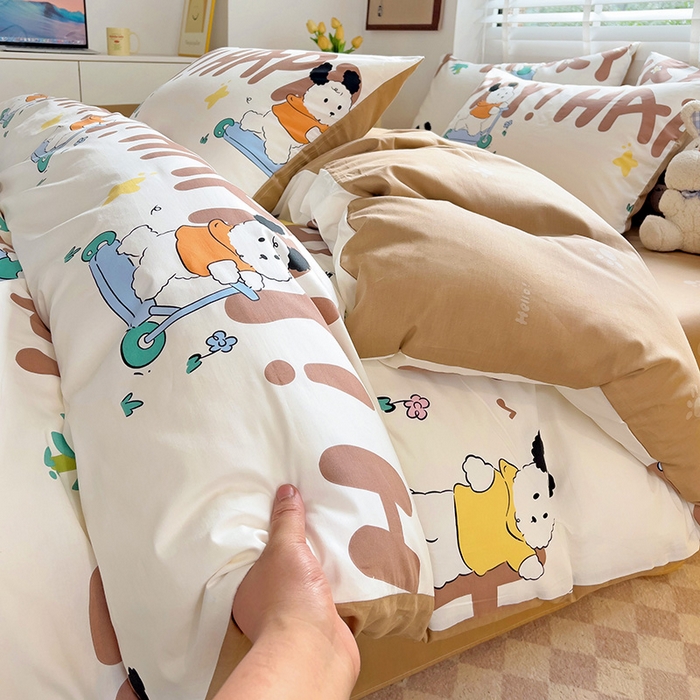 91家纺网 家纺一手货源 找家纺 西引力 2025新款全棉卡通印花四件套 滑板狗