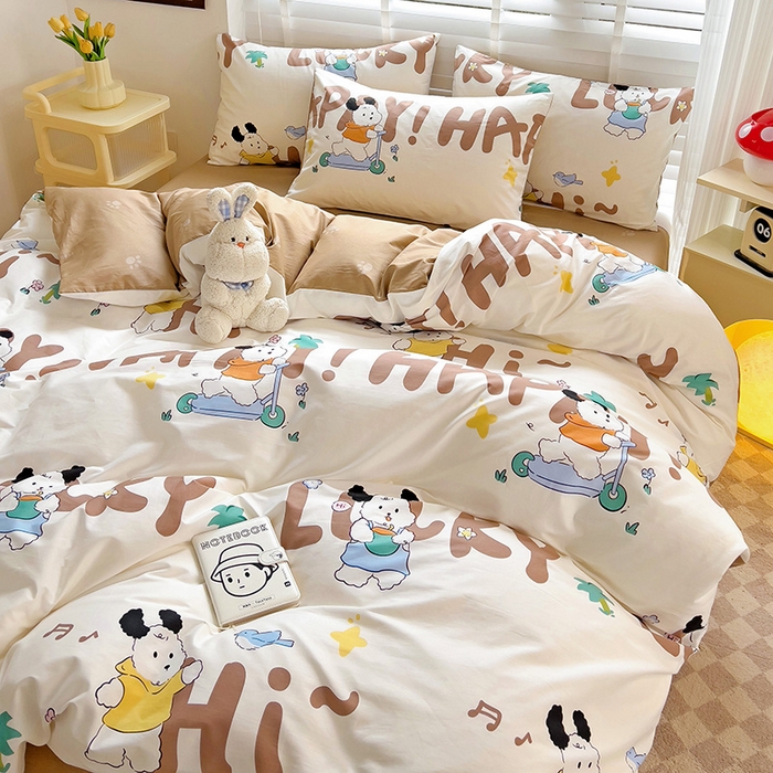 91家纺网 家纺一手货源 找家纺 西引力 2025新款全棉卡通印花四件套 滑板狗