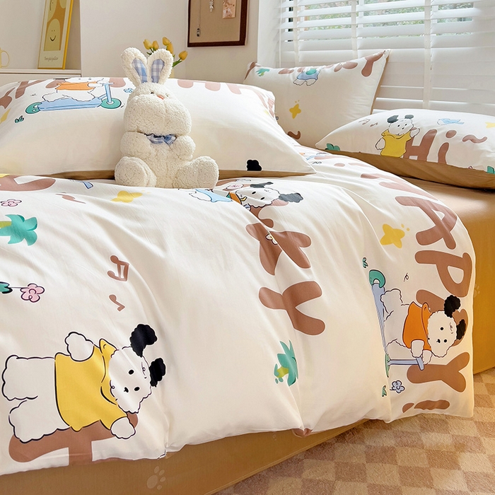 91家纺网 家纺一手货源 找家纺 西引力 2025新款全棉卡通印花四件套 滑板狗