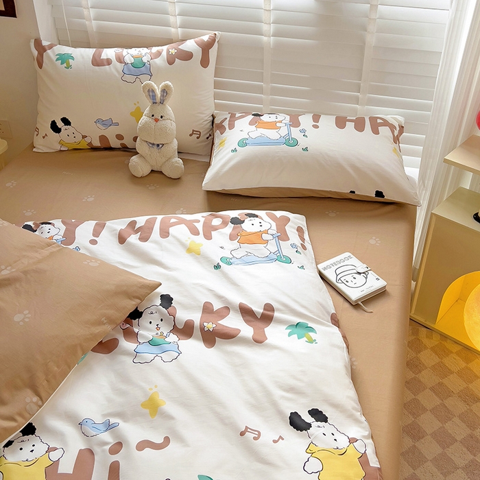 91家纺网 家纺一手货源 找家纺 西引力 2025新款全棉卡通印花四件套 滑板狗