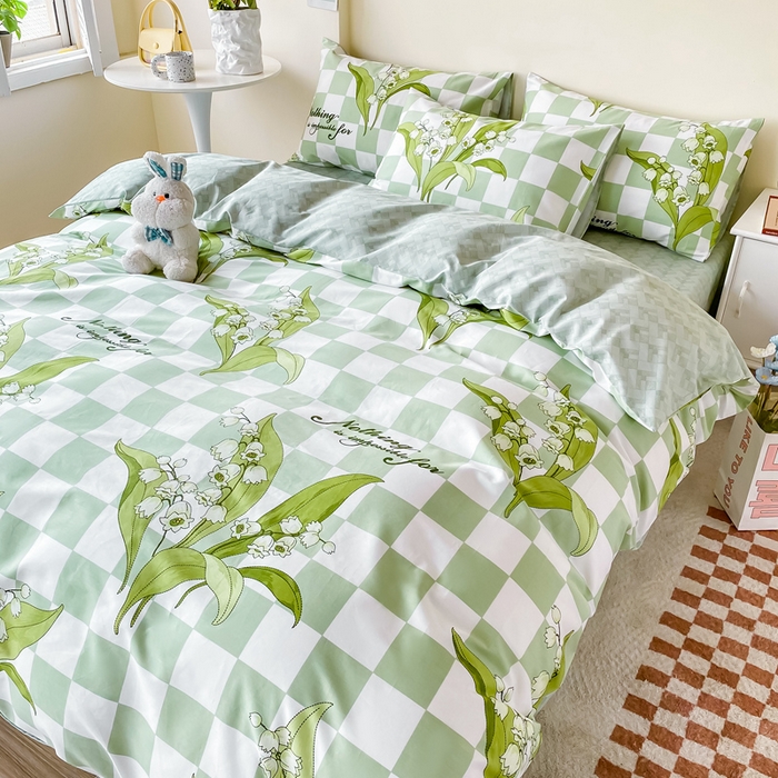 91家纺网 家纺一手货源 找家纺 西引力 2025新款全棉卡通印花四件套 铃兰花