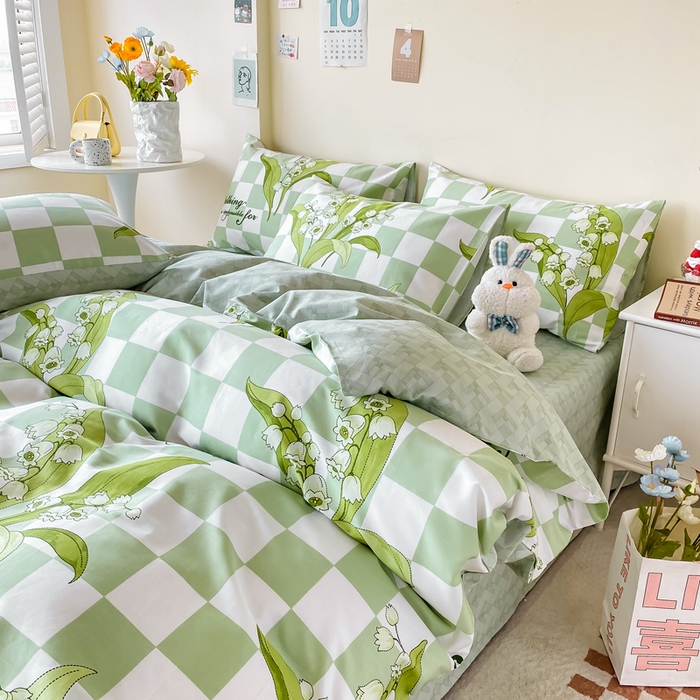 91家纺网 家纺一手货源 找家纺 西引力 2025新款全棉卡通印花四件套 铃兰花