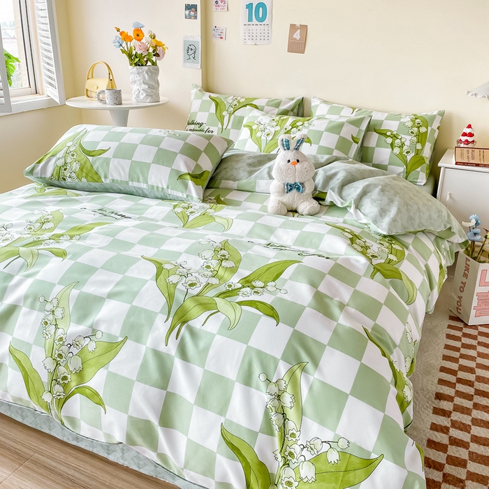 91家纺网 家纺一手货源 找家纺 西引力 2025新款全棉卡通印花四件套 铃兰花