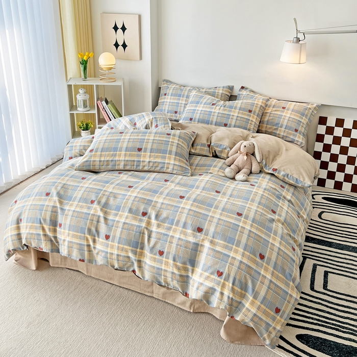 91家纺网 家纺一手货源 找家纺 西引力 2025新款全棉卡通印花四件套 律动蓝