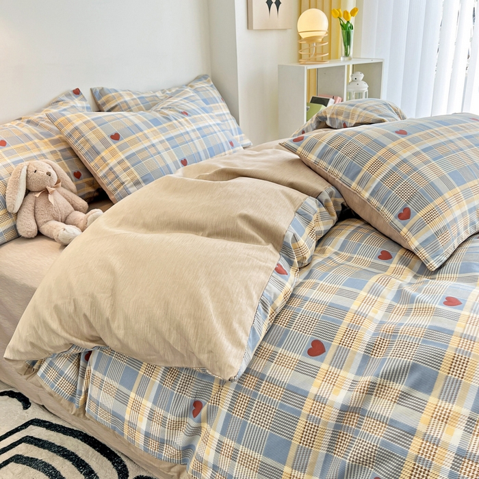 91家纺网 家纺一手货源 找家纺 西引力 2025新款全棉卡通印花四件套 律动蓝