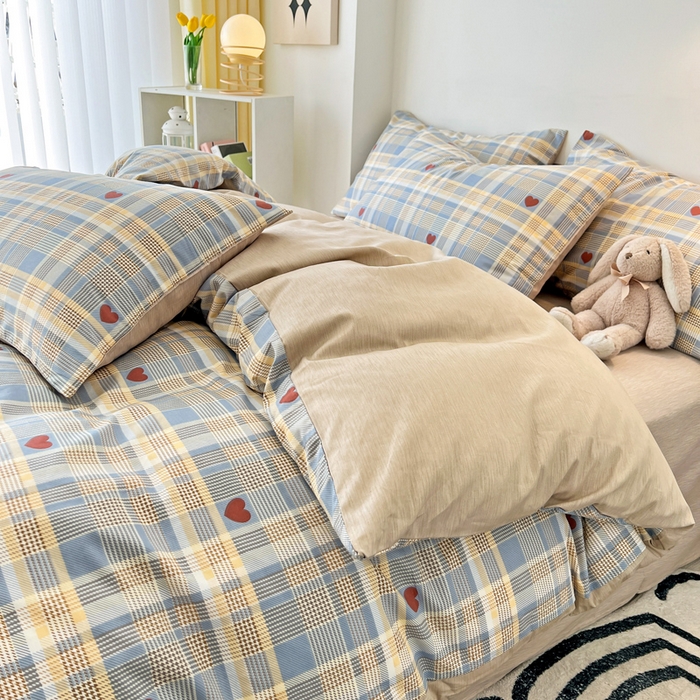 91家纺网 家纺一手货源 找家纺 西引力 2025新款全棉卡通印花四件套 律动蓝