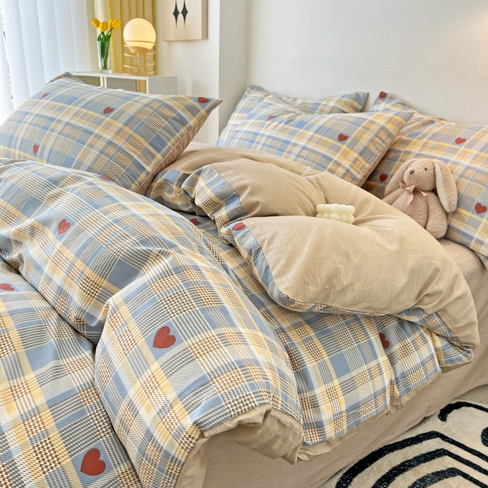 91家纺网 家纺一手货源 找家纺 西引力 2025新款全棉卡通印花四件套 律动蓝