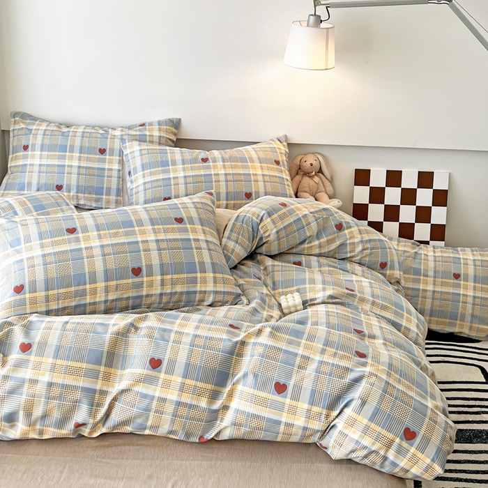 91家纺网 家纺一手货源 找家纺 西引力 2025新款全棉卡通印花四件套 律动蓝