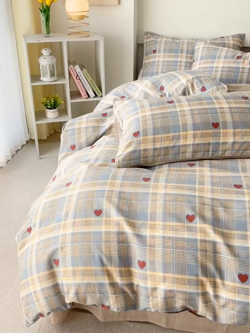 91家纺网 家纺一手货源 找家纺 西引力 2025新款全棉卡通印花四件套 律动蓝