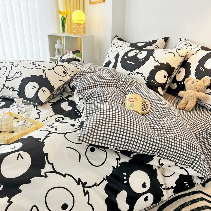 91家纺网 家纺一手货源 找家纺 西引力 2025新款全棉卡通印花四件套 煤球