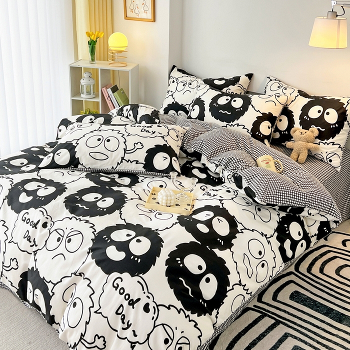 91家纺网 家纺一手货源 找家纺 西引力 2025新款全棉卡通印花四件套 煤球