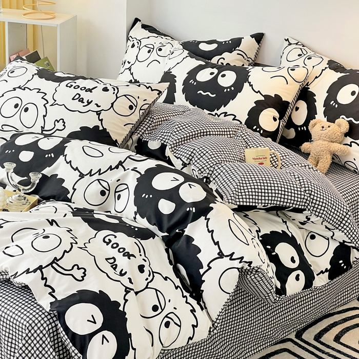 91家纺网 家纺一手货源 找家纺 西引力 2025新款全棉卡通印花四件套 煤球