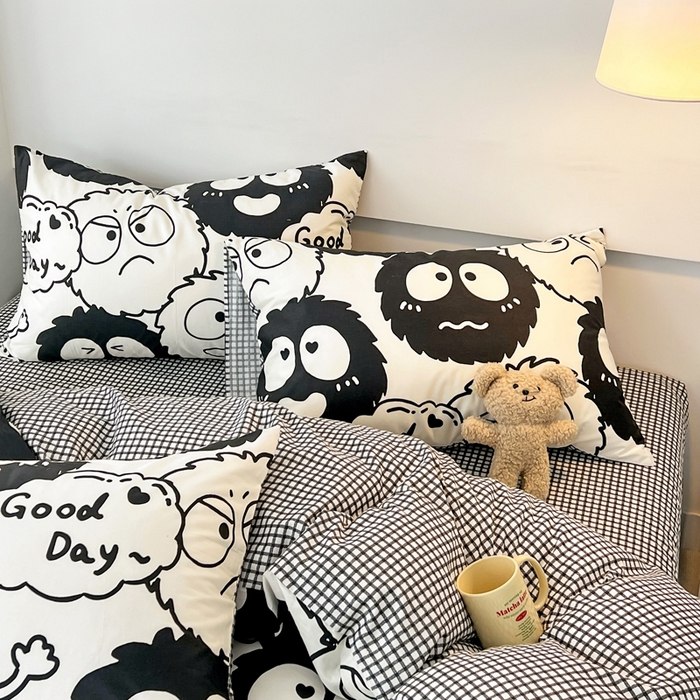 91家纺网 家纺一手货源 找家纺 西引力 2025新款全棉卡通印花四件套 煤球