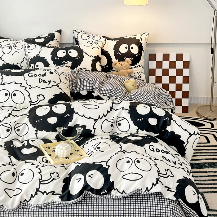 91家纺网 家纺一手货源 找家纺 西引力 2025新款全棉卡通印花四件套 煤球