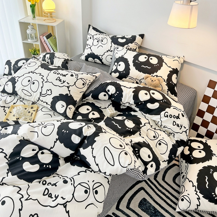 91家纺网 家纺一手货源 找家纺 西引力 2025新款全棉卡通印花四件套 煤球