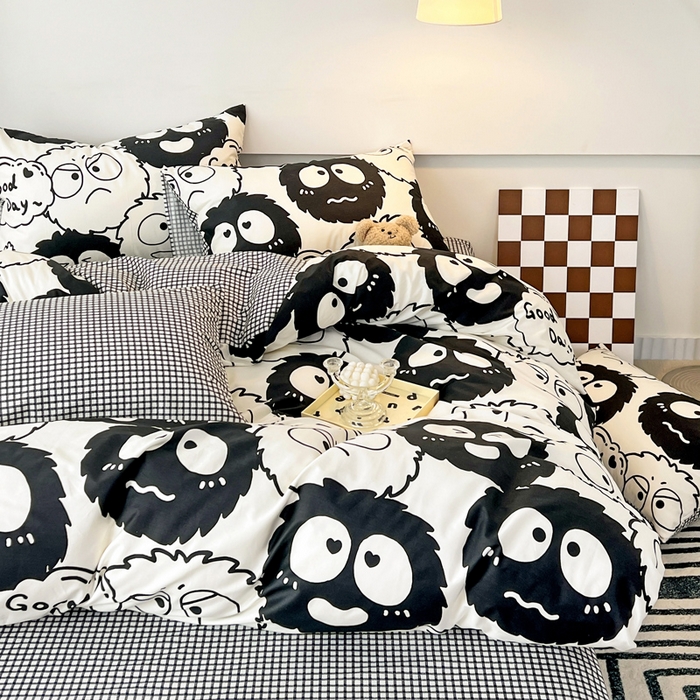 91家纺网 家纺一手货源 找家纺 西引力 2025新款全棉卡通印花四件套 煤球