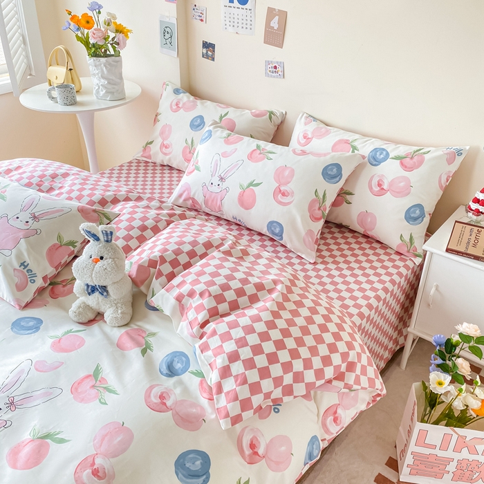 西引力 2025新款全棉卡通印花四件套 蜜桃兔