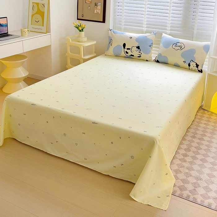 91家纺网 家纺一手货源 找家纺 西引力 2025新款全棉卡通印花四件套 奶牛猫