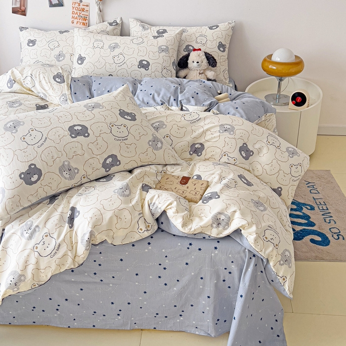 91家纺网 家纺一手货源 找家纺 西引力 2025新款全棉卡通印花四件套 影子熊