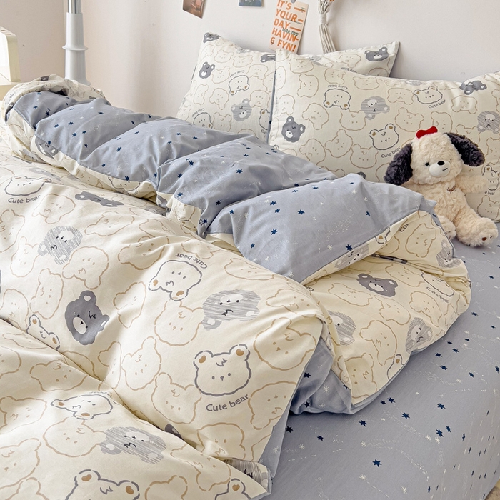 91家纺网 家纺一手货源 找家纺 西引力 2025新款全棉卡通印花四件套 影子熊