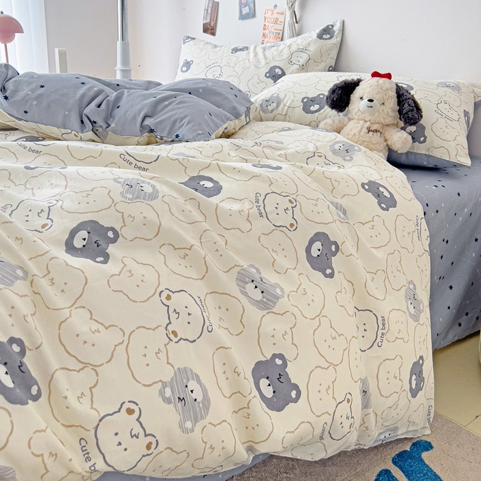 91家纺网 家纺一手货源 找家纺 西引力 2025新款全棉卡通印花四件套 影子熊