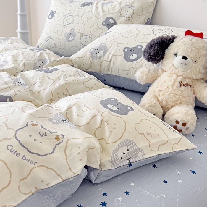 91家纺网 家纺一手货源 找家纺 西引力 2025新款全棉卡通印花四件套 影子熊