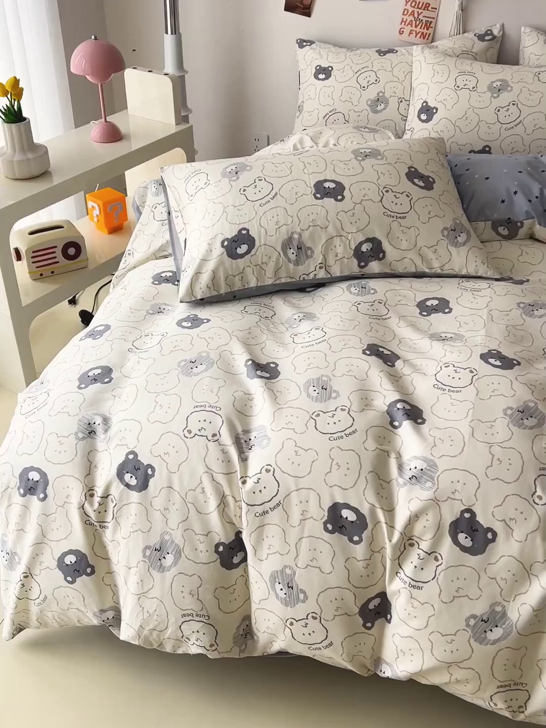 91家纺网 家纺一手货源 找家纺 西引力 2025新款全棉卡通印花四件套 影子熊