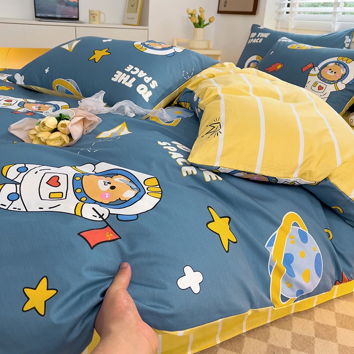 91家纺网 家纺一手货源 找家纺 西引力 2025新款全棉卡通印花四件套 宇航员