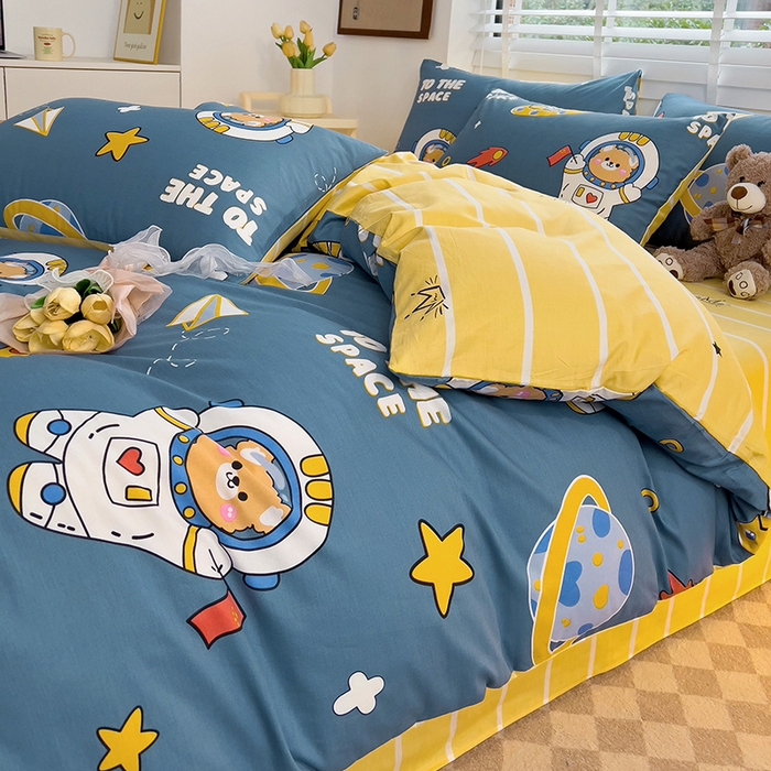 91家纺网 家纺一手货源 找家纺 西引力 2025新款全棉卡通印花四件套 宇航员