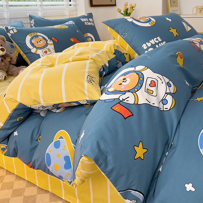 91家纺网 家纺一手货源 找家纺 西引力 2025新款全棉卡通印花四件套 宇航员