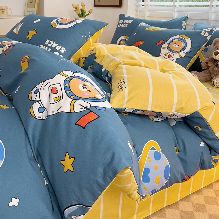 91家纺网 家纺一手货源 找家纺 西引力 2025新款全棉卡通印花四件套 宇航员