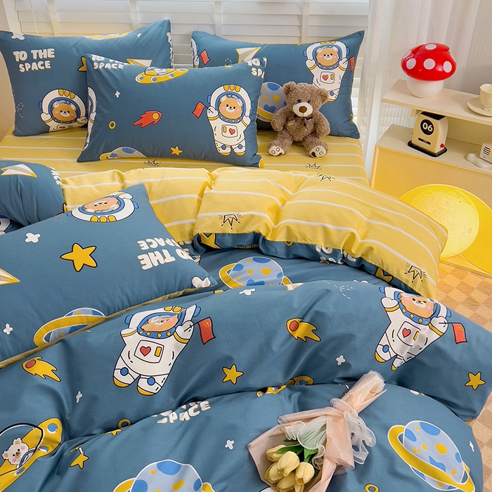 91家纺网 家纺一手货源 找家纺 西引力 2025新款全棉卡通印花四件套 宇航员