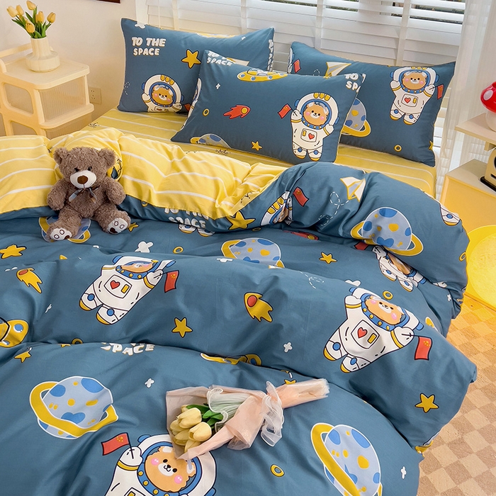 91家纺网 家纺一手货源 找家纺 西引力 2025新款全棉卡通印花四件套 宇航员