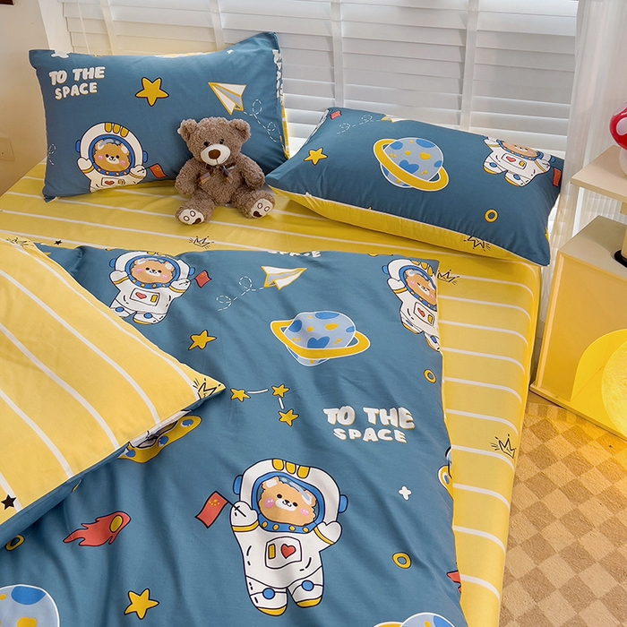 91家纺网 家纺一手货源 找家纺 西引力 2025新款全棉卡通印花四件套 宇航员