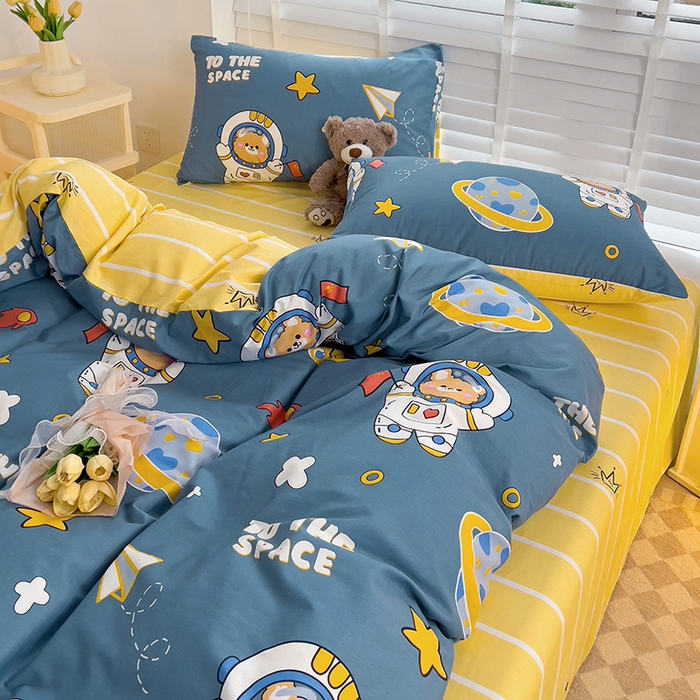 91家纺网 家纺一手货源 找家纺 西引力 2025新款全棉卡通印花四件套 宇航员