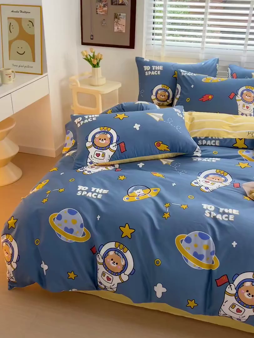 91家纺网 家纺一手货源 找家纺 西引力 2025新款全棉卡通印花四件套 宇航员