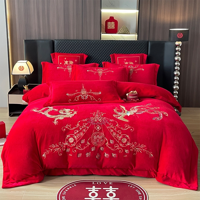 91家纺网 家纺一手货源 找家纺 （总）羽梦家纺 2025新款全工艺消光牛奶绒绣花婚庆四件套（控价最低368元)