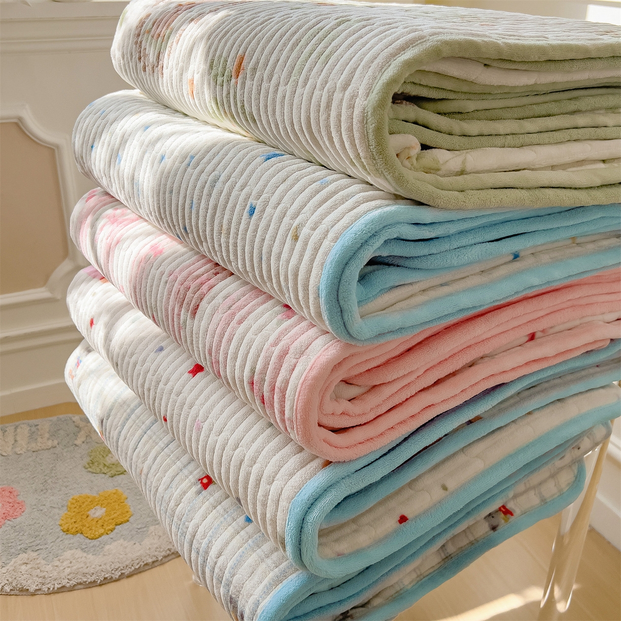 91家纺网 家纺一手货源 找家纺 布卢姆床垫 2025新款双面用抗菌牛奶绒床盖 床盖单件 组合图仅供参考不可下单