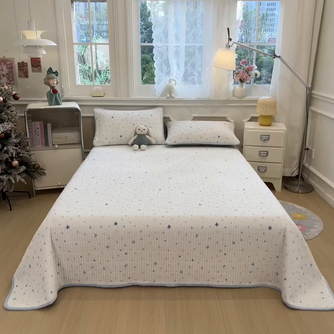 91家纺网 家纺一手货源 找家纺 布卢姆床垫 2025新款双面用抗菌牛奶绒床盖 床盖单件 星际