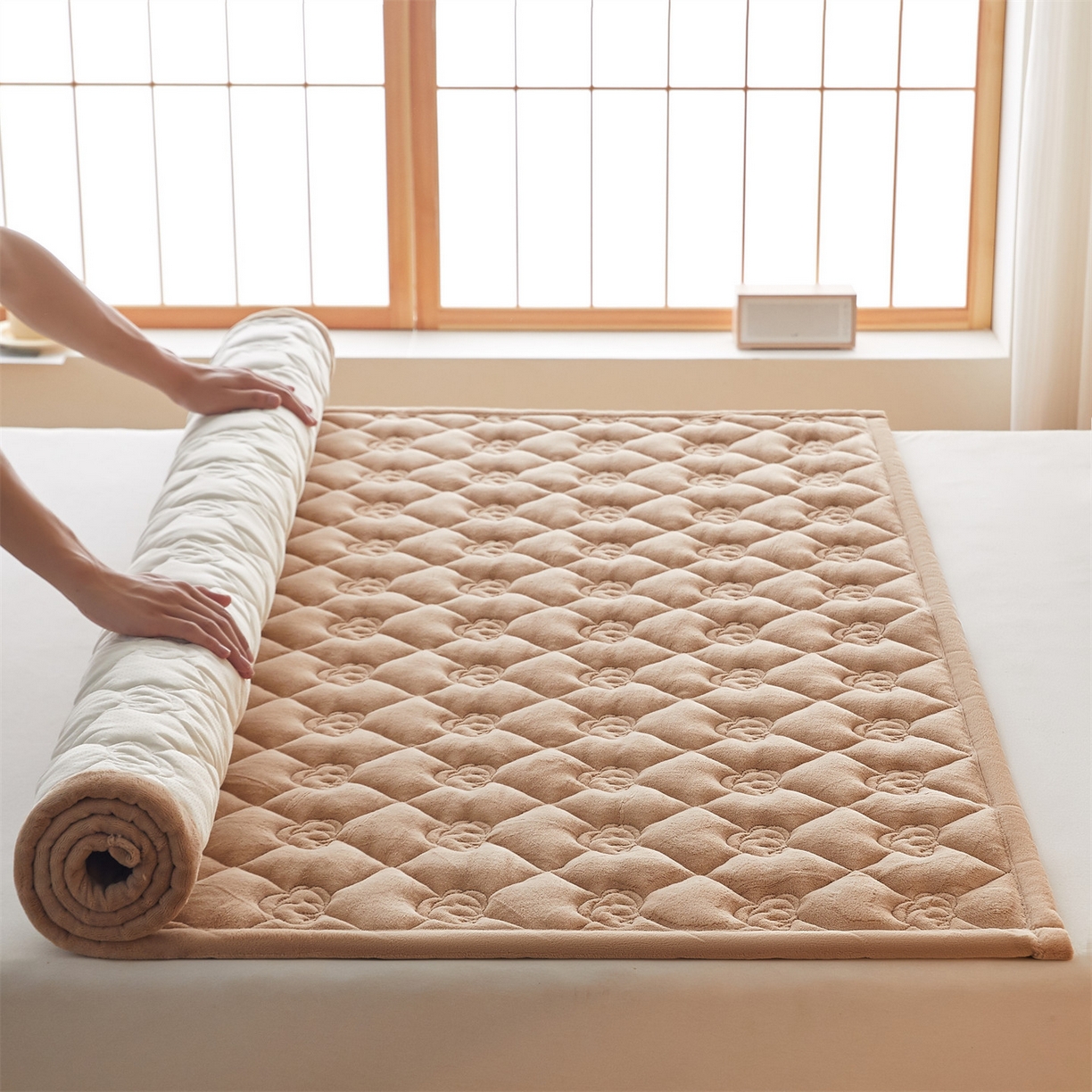 91家纺网 家纺一手货源 找家纺 布卢姆床垫 2025新款牛奶绵绒棉花床褥床护垫-灵蕴 灵蕴-卡其