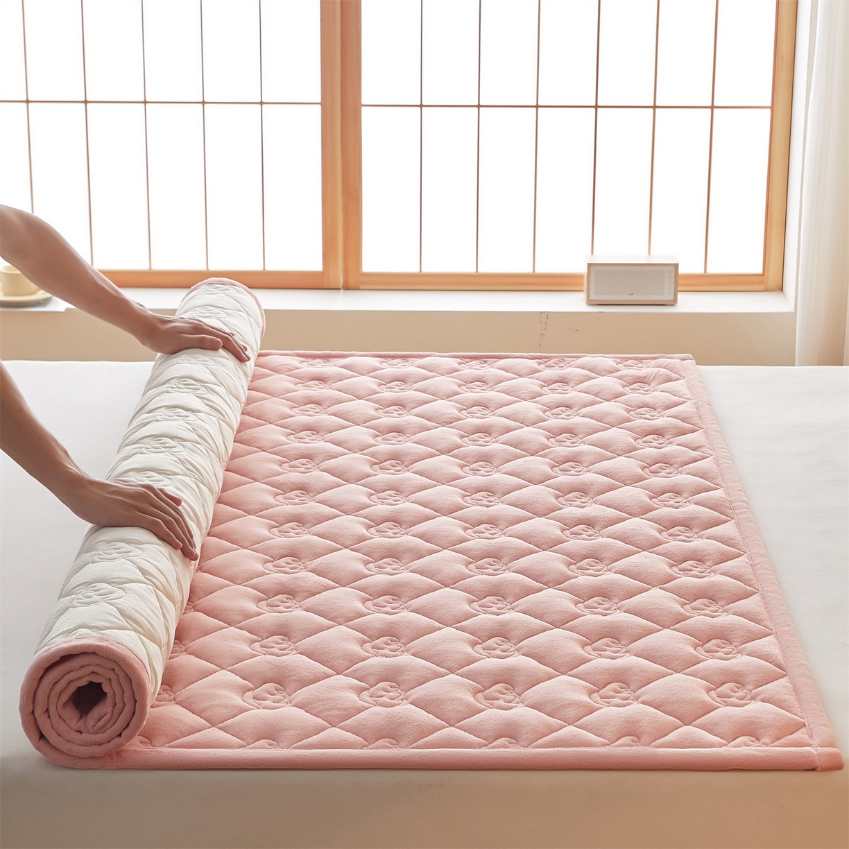 91家纺网 家纺一手货源 找家纺 布卢姆床垫 2025新款牛奶绵绒棉花床褥床护垫-灵蕴 灵蕴-粉玉