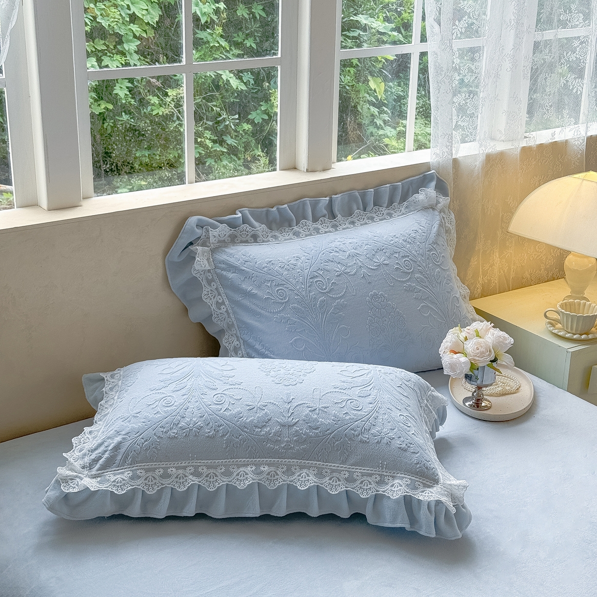 91家纺网 家纺一手货源 找家纺 久久红 2025新款高克重牛奶绒四件套系列 浅兰