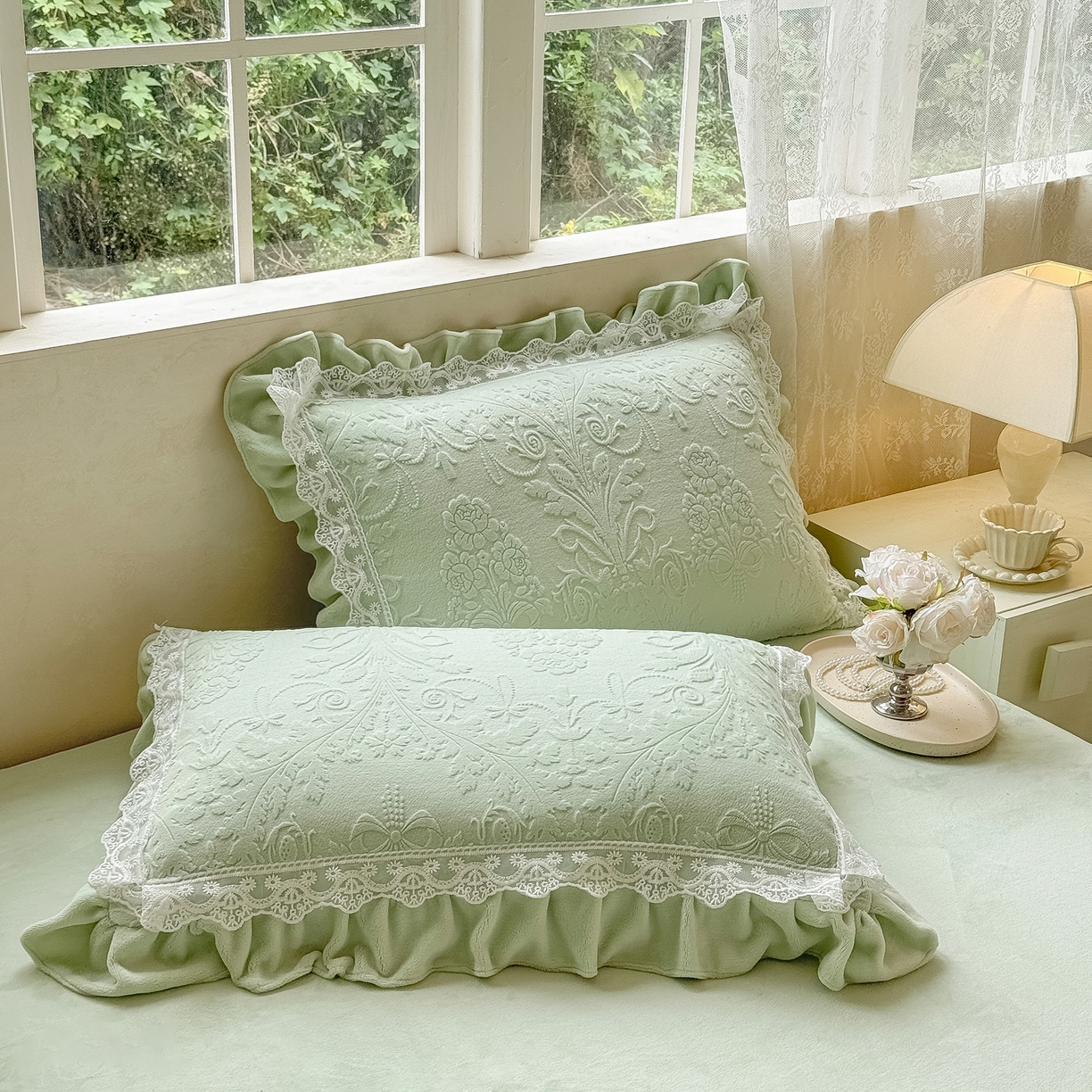 91家纺网 家纺一手货源 找家纺 久久红 2025新款高克重牛奶绒四件套系列 浅绿