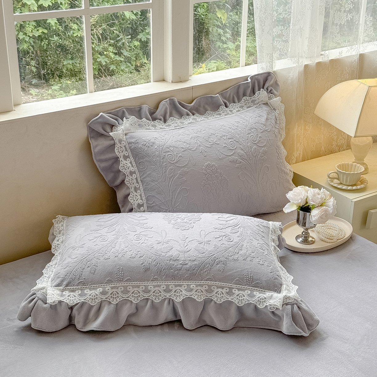 91家纺网 家纺一手货源 找家纺 久久红 2025新款高克重牛奶绒四件套系列 紫灰