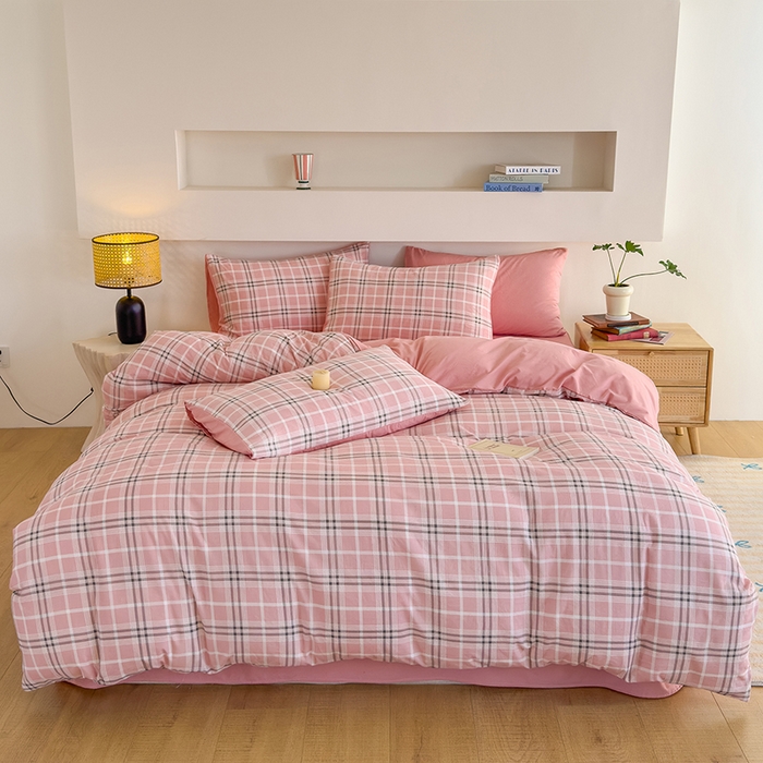 91家纺网 家纺一手货源 找家纺 （总）桔禾家纺 2025新款无印风四件套床单床笠被套被罩纯色水洗棉学生宿舍床上三件套四件套