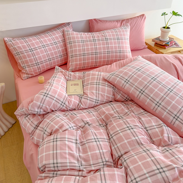 91家纺网 家纺一手货源 找家纺 （总）桔禾家纺 2025新款无印风四件套床单床笠被套被罩纯色水洗棉学生宿舍床上三件套四件套