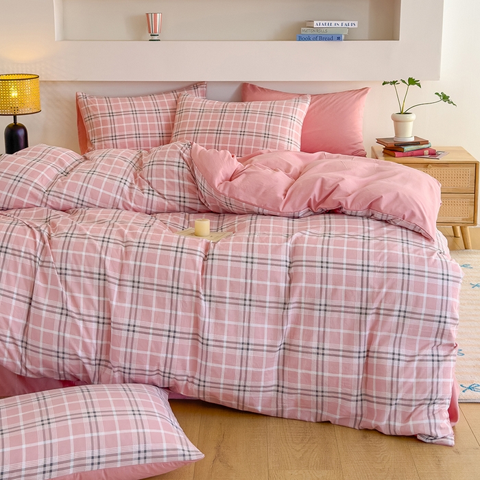 91家纺网 家纺一手货源 找家纺 （总）桔禾家纺 2025新款无印风四件套床单床笠被套被罩纯色水洗棉学生宿舍床上三件套四件套