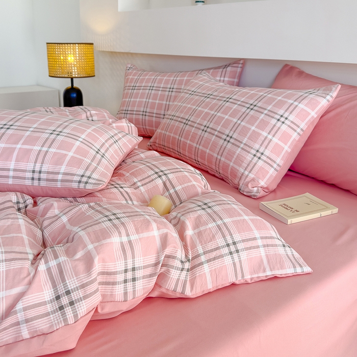 91家纺网 家纺一手货源 找家纺 （总）桔禾家纺 2025新款无印风四件套床单床笠被套被罩纯色水洗棉学生宿舍床上三件套四件套