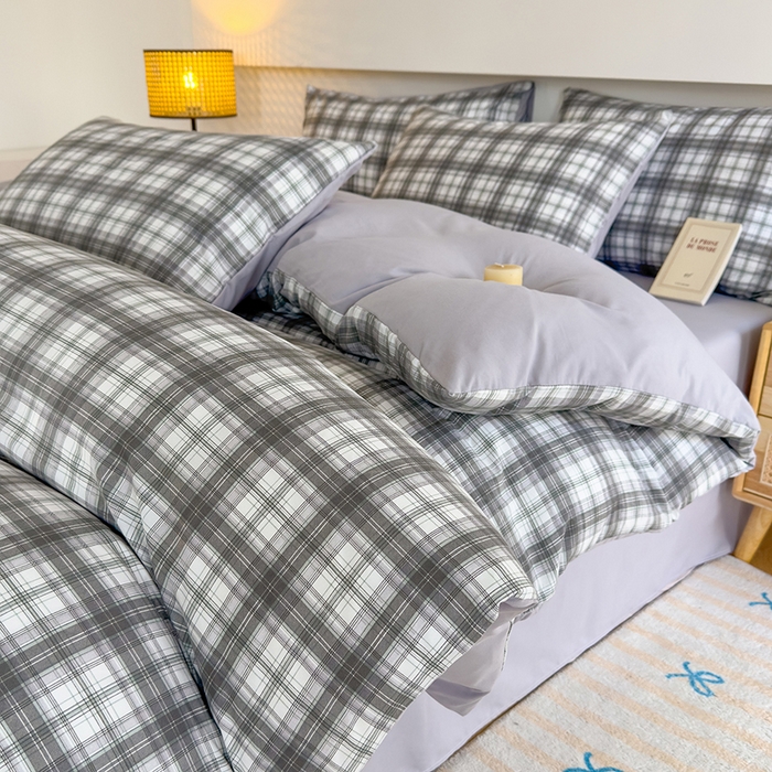 91家纺网 家纺一手货源 找家纺 （总）桔禾家纺 2025新款无印风四件套床单床笠被套被罩纯色水洗棉学生宿舍床上三件套四件套