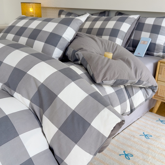 91家纺网 家纺一手货源 找家纺 （总）桔禾家纺 2025新款无印风四件套床单床笠被套被罩纯色水洗棉学生宿舍床上三件套四件套